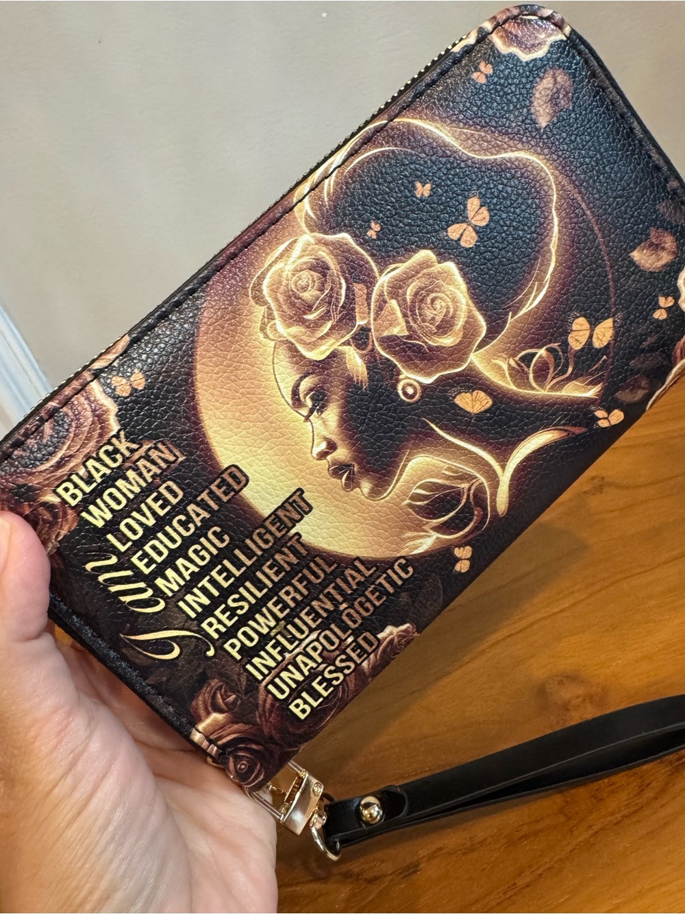 Black & Gold Inspirational Wristlet Wallet Clutch for Women NWOT